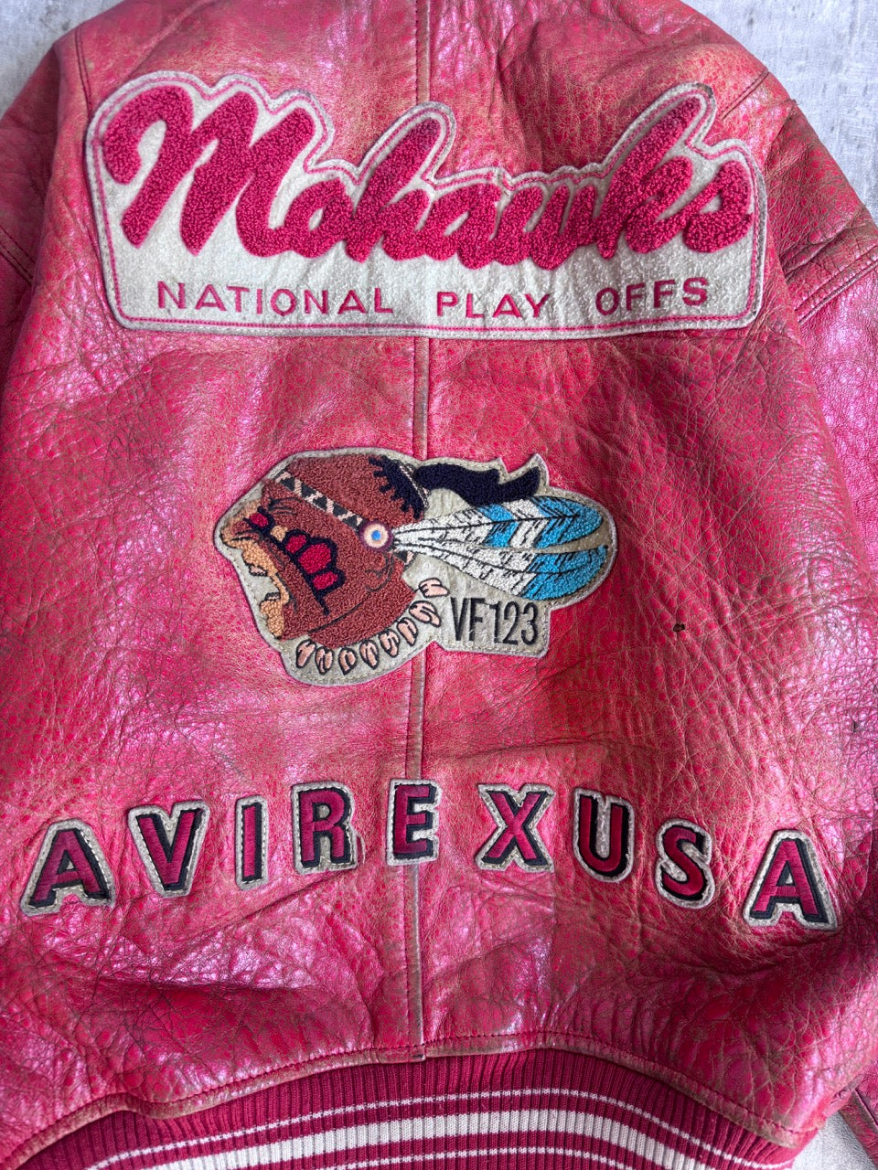 90s Avirex Mohawks Varsity Red Leather Jacket