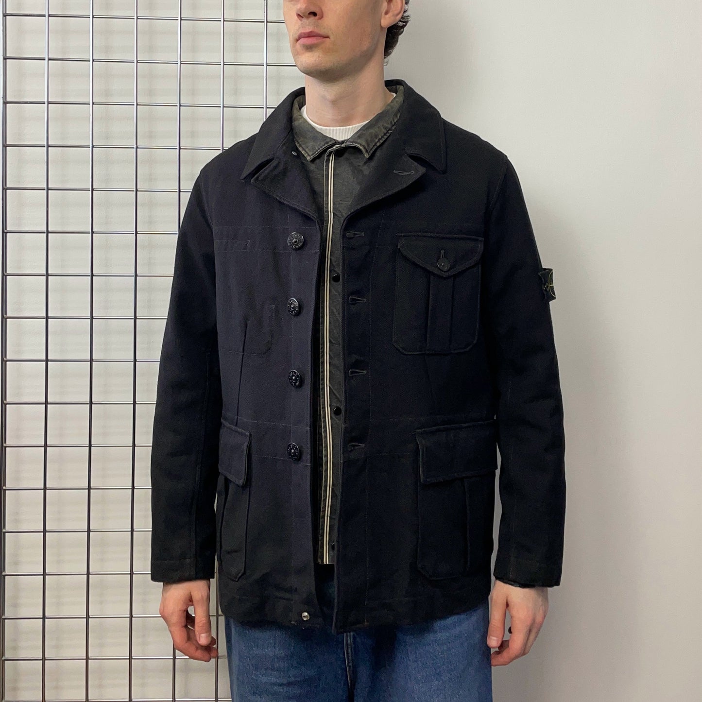 Stone Island Black/Navy Grey AW06 Wool & Nylon Canvas Dutch Rope Liner Field Jacket | X-Large, Multicoloured
