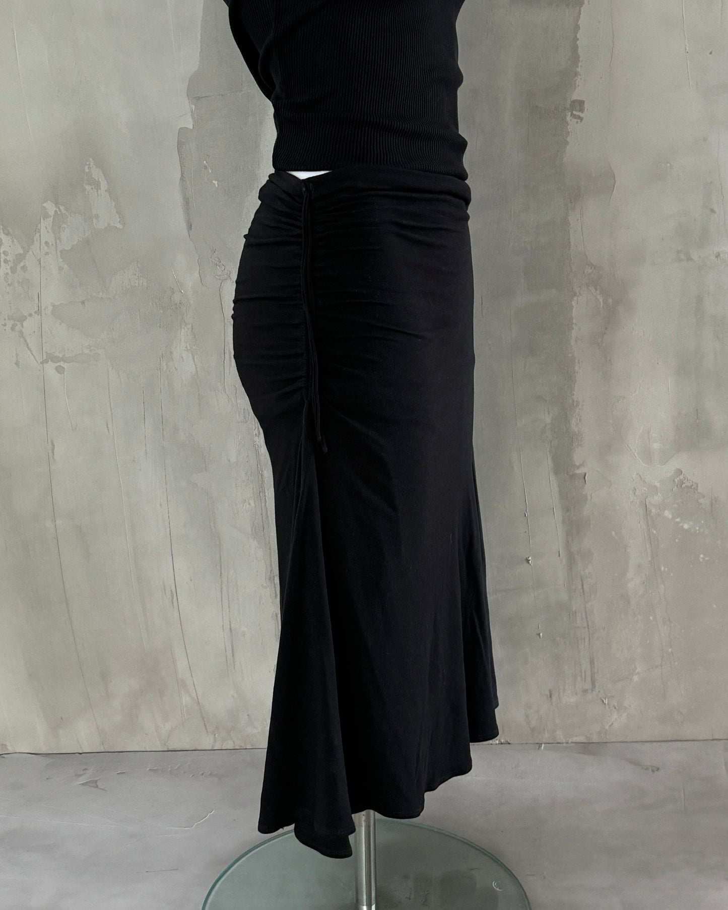PLEIN SUD ASYMMETRIC RUCHED MIDI SKIRT - S/M | S/M, Black