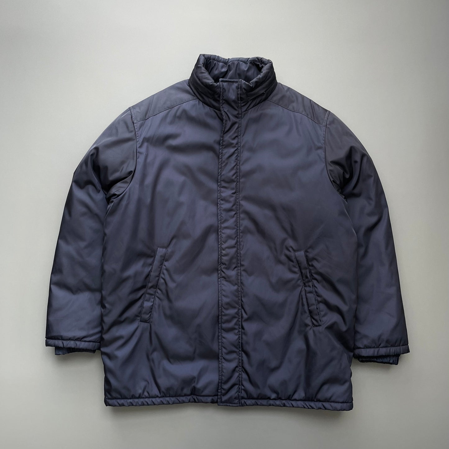 Prada Navy 2017 Nylon Padded Concealed Hood Overcoat | XX-Large, Navy