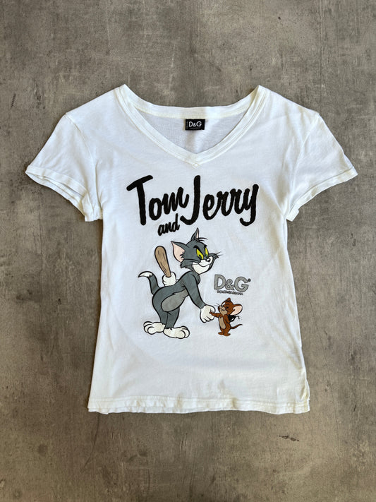 2000 Dolce & Gabbana Tom & Jerry Graphic Print V Neck Tee