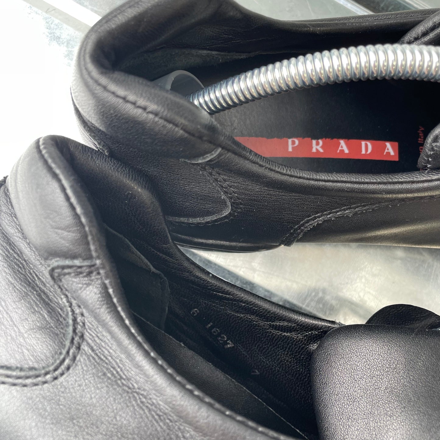 Prada Sport Black SS99 Leather Toggle Trainers | LARGE, Black