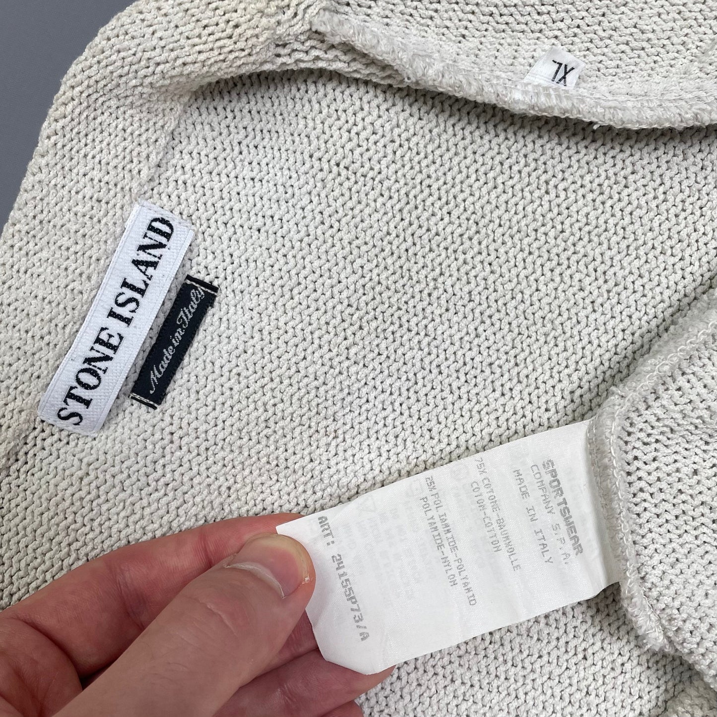 Stone Island SS96 Cream Knit Jumper with Green Edge Badge | X-Large, Multicoloured