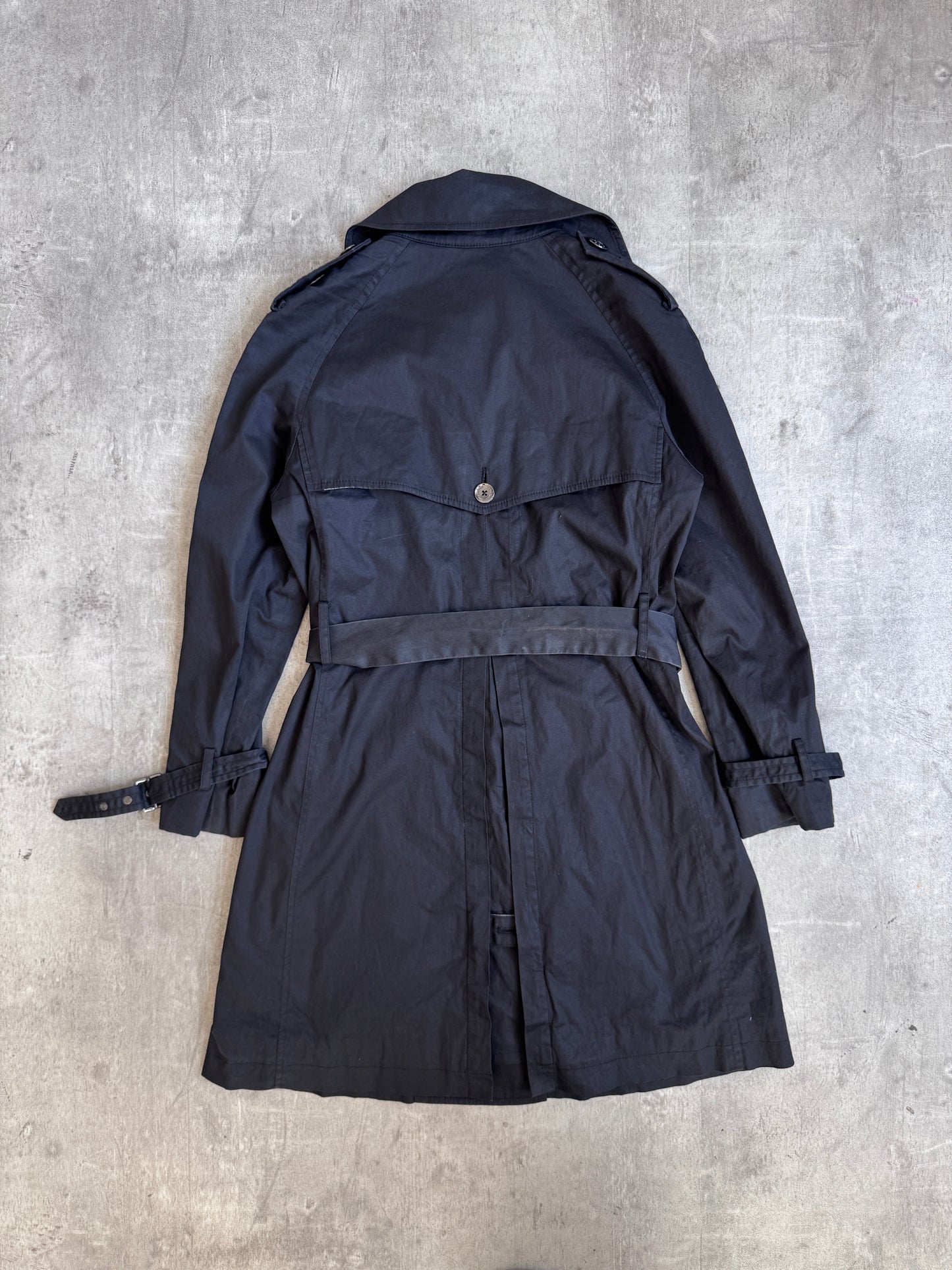 Burberry Navy Plaid Lined Double Breasted Trench