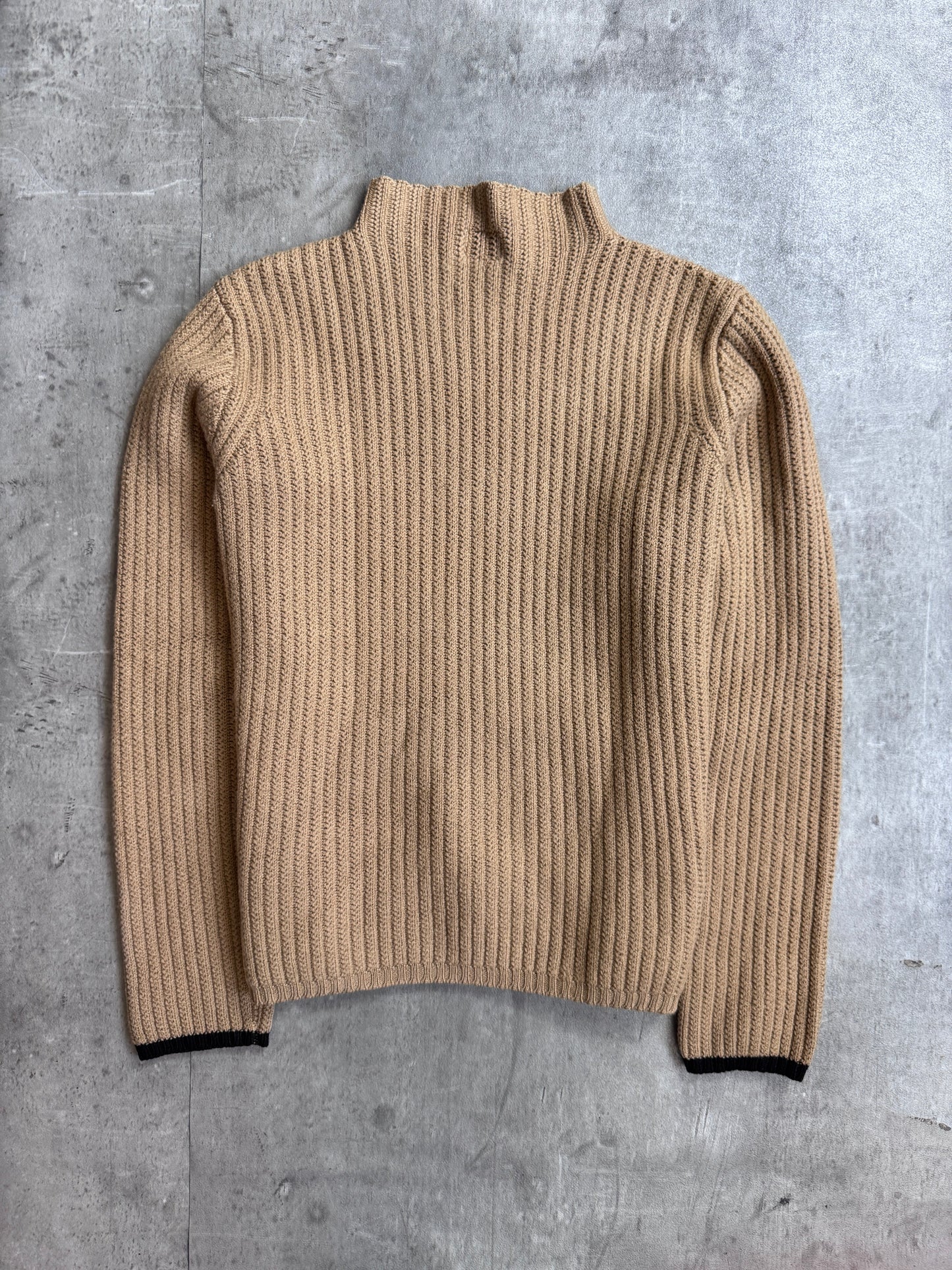 C.P. Company Heavyweight Brown Mock Neck Knitted Wool Sweater