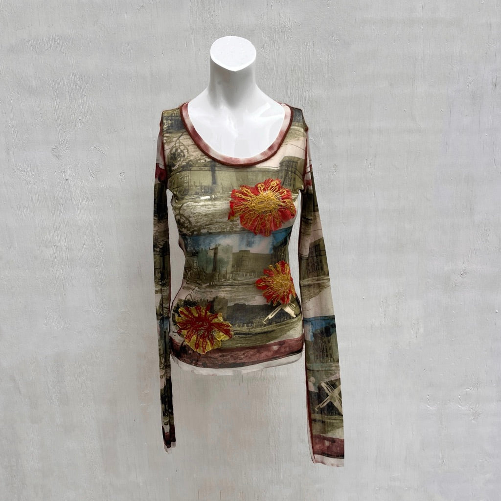 Jean Paul Gaultier 90's Floral Berlin Wall Club Kid Stretch Mesh