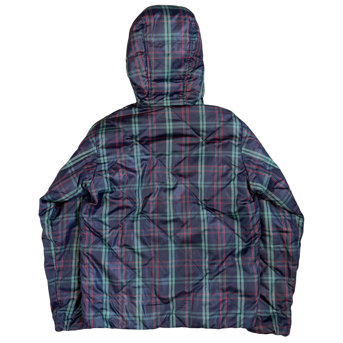 Takeo Kikuchi Diamond Stitch Plaid Puffer Jacket In Navy & Green (M) | Medium, Green
