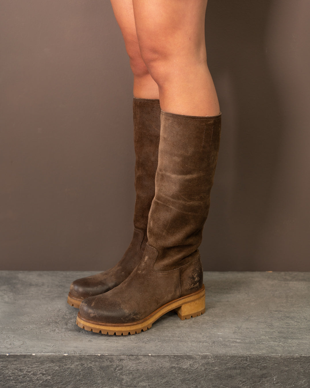 PRADA KNEE HIGH LEATHER BOOTS (EU 37) | DEFAULT TITLE, Brown