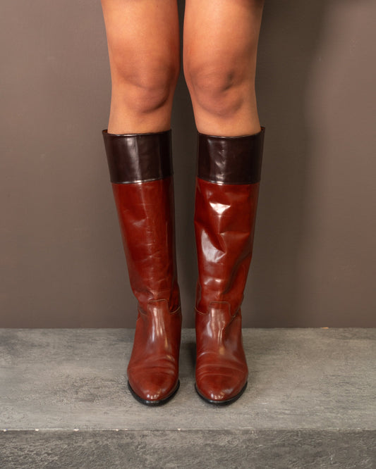 PRADA KNEE HIGH PATENT BOOTS (EU 37.5)