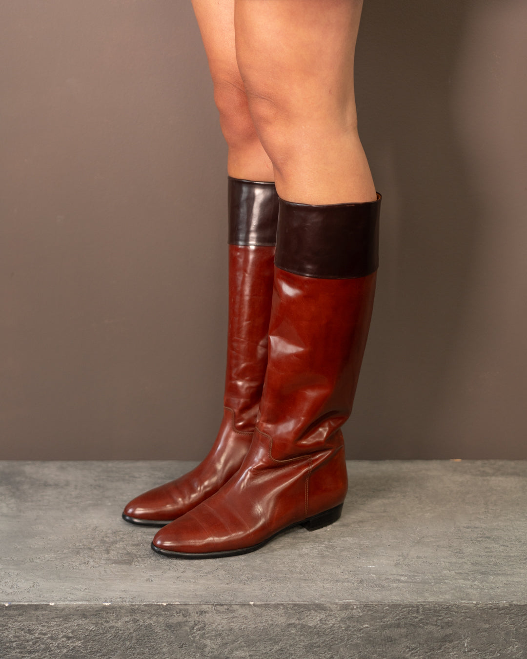 PRADA KNEE HIGH PATENT BOOTS (EU 37.5) | DEFAULT TITLE, Brown