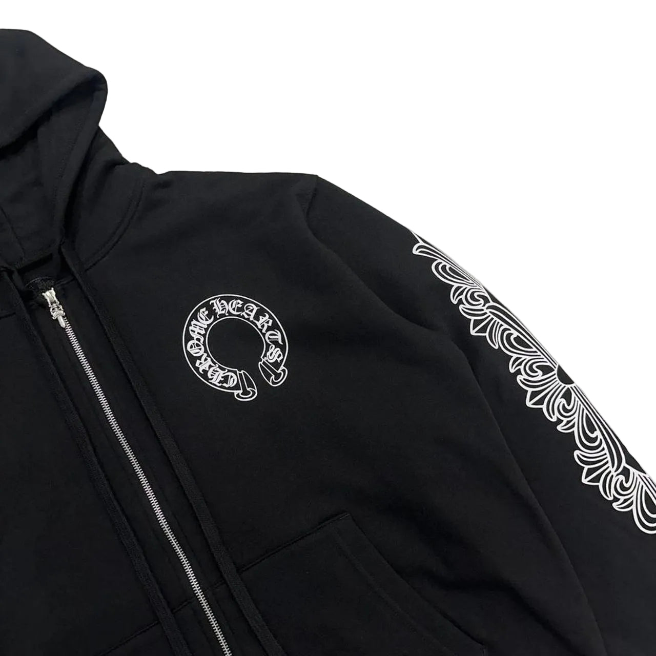 Chrome Hearts Floral Horseshoe Logo Thermal Zip Up Hoodie | Large, Black