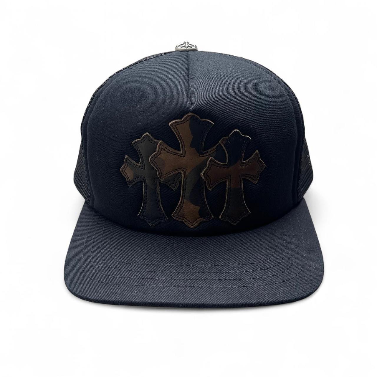 Chrome Hearts 3 Camo Leather Cross Patch Trucker Cap Black – Known