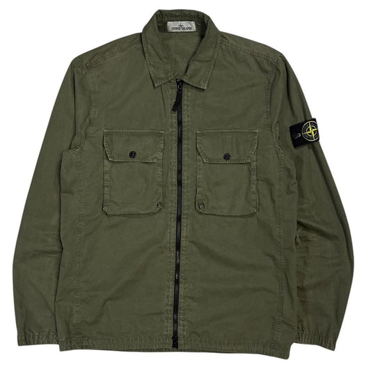Stone island double pocket canvas overshirt jacket (M) | Default Title, Olive Green