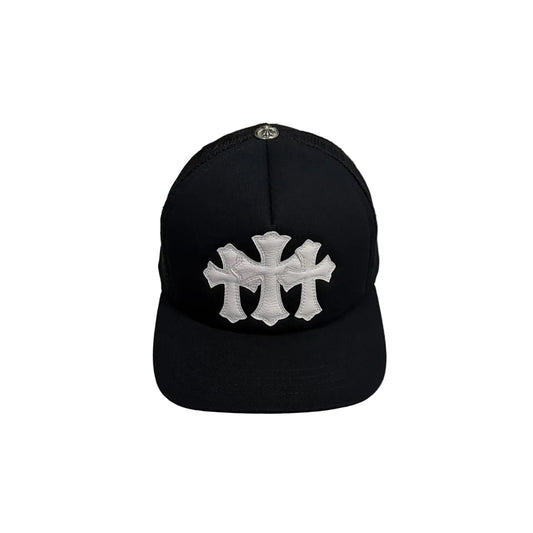 Chrome Hearts 3 Leather Cross Patch Trucker Cap Black | O/S, Black