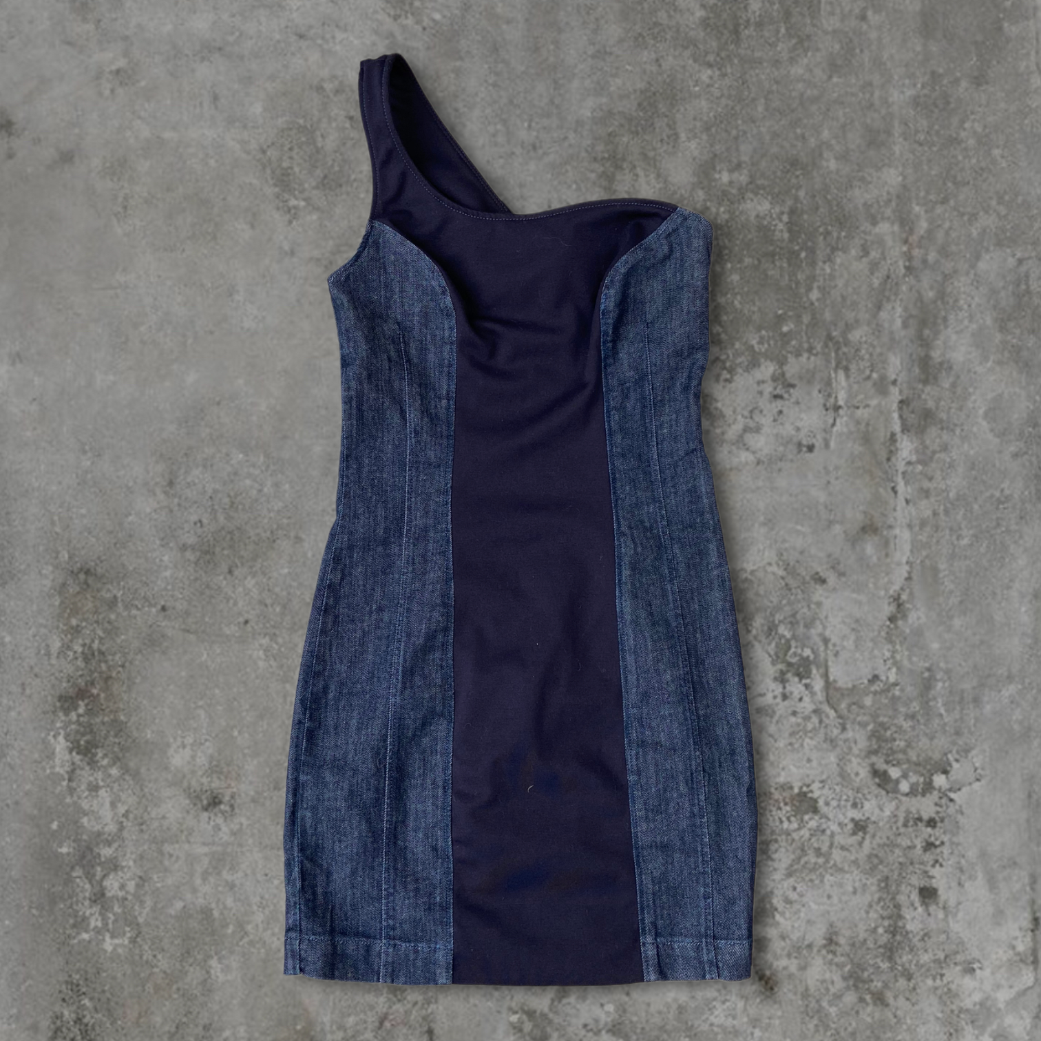 white christmas dresses MISS SIXTY ASYMMETRIC DENIM DRESS