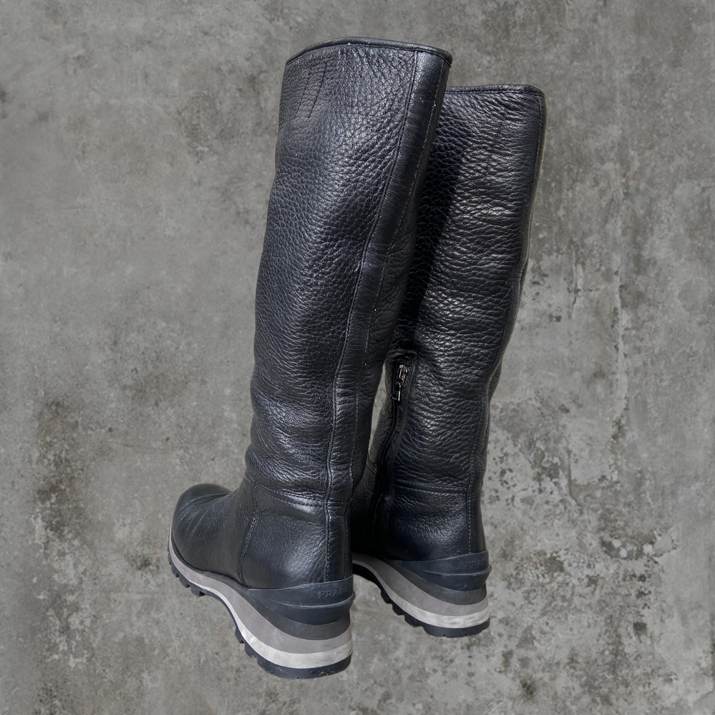 PRADA LEATHER VIBRAM SOLE BOOTS