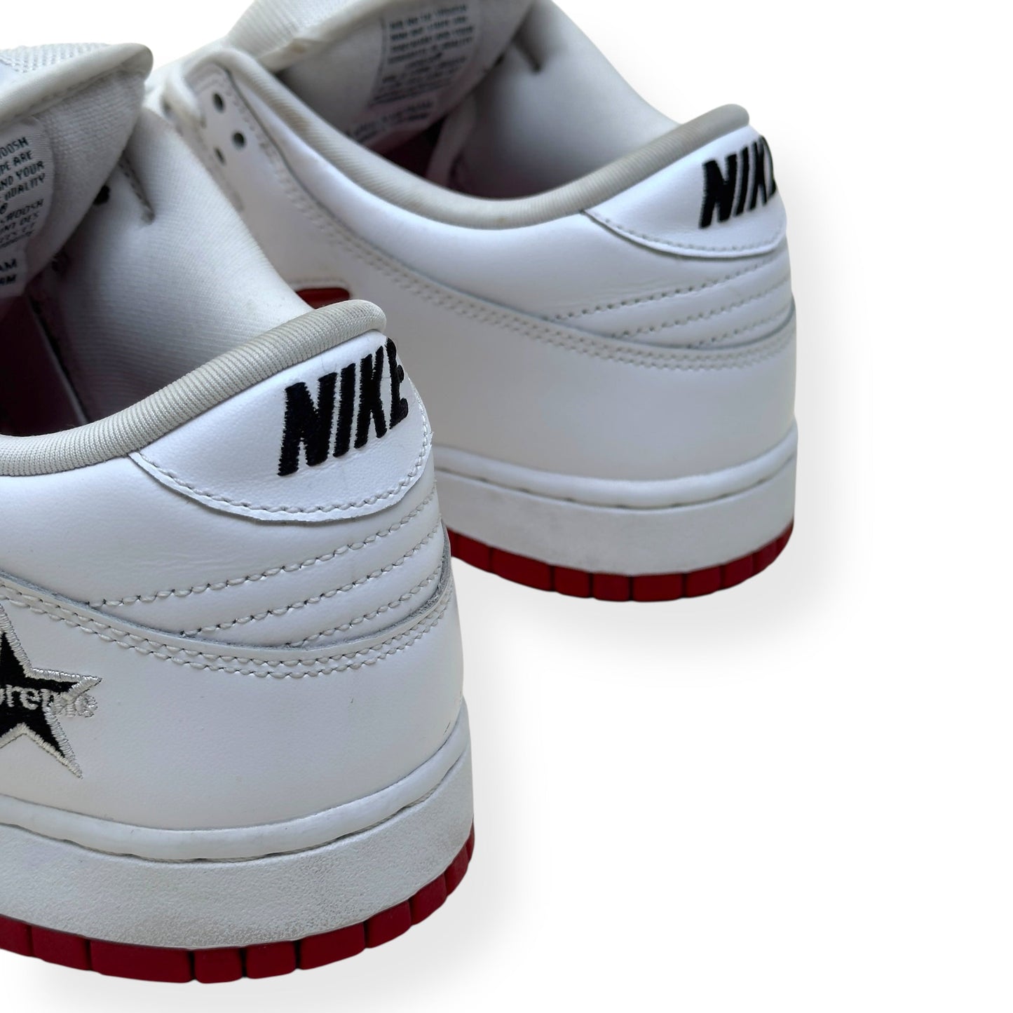 NIKE X SUPREME SB DUNK LOW TOP SNEAKER JEWEL SWOOSH UK9 | UK 9, White/Red