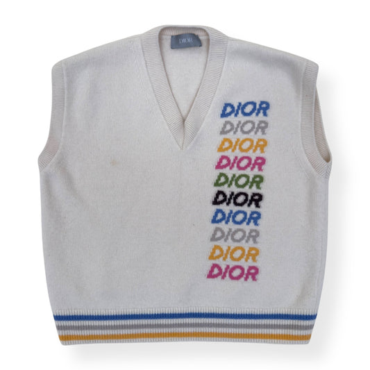 DIOR LOGO-KNIT WOOL VEST CREAM / MULTICOLOURED XL | XL, Cream