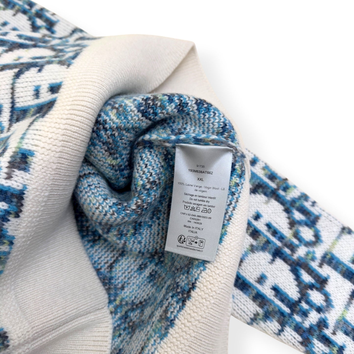 DIOR OBLIQUE VIRGIN WOOL JACQUARD SWEATER BLUE / WHITE XXL | XXL, Blue