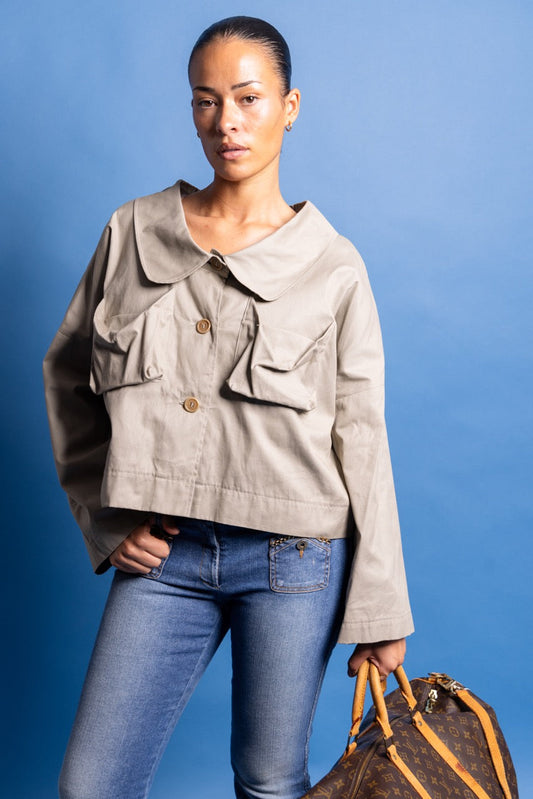 S/S 1997 Miu Miu Dog Ear Collar Safari Jacket | Extra Large, Khaki