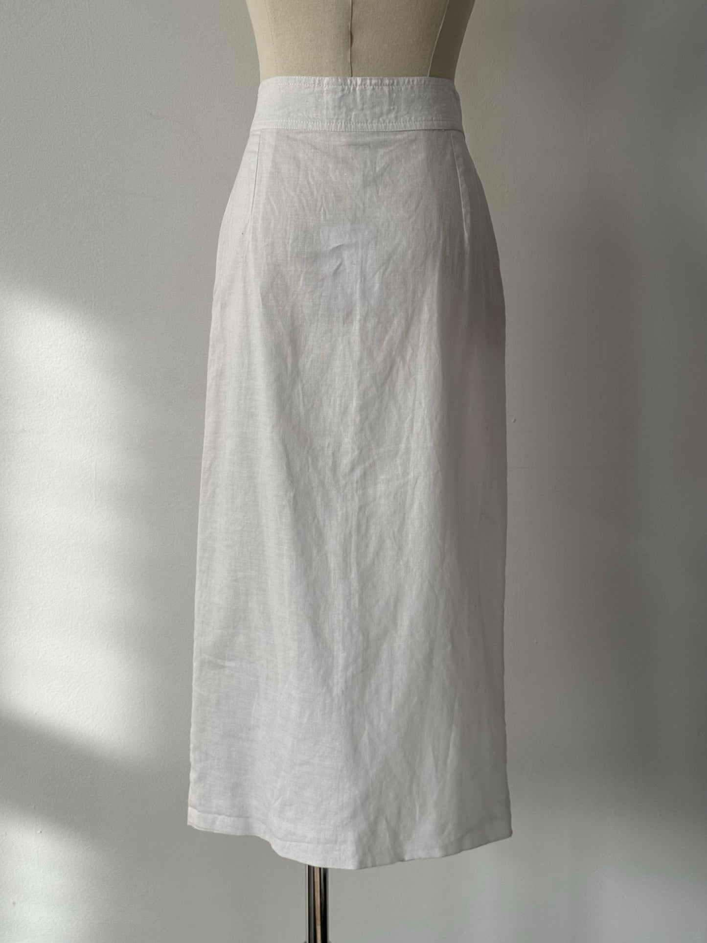 Italian Vintage 1990s Linen Midi Skirt - W25