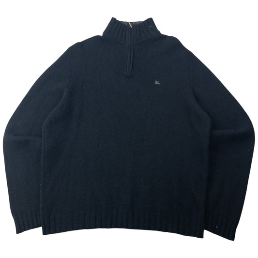 Vintage 2000s Burberry Q Zip Wool Jumper Size XL | XL, Black