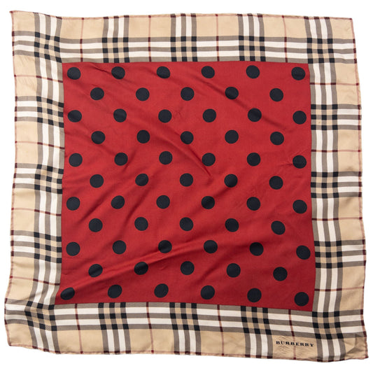 Vintage 2000s Burberry Nova Check Polka Dot Silk Scarf | O/S, Red
