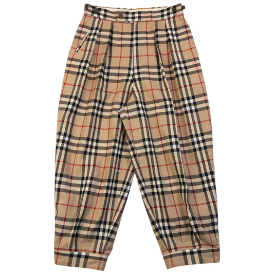 Vintage 80s Burberry Nova Check Pleated Trousers Size W26 | W26, Beige