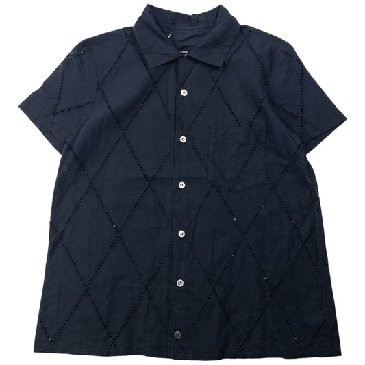 Vintage 2000s Comme Des Garçons Tricot Short Sleeve Button Up Eyelet Shirt Womens Size M | Medium, Black