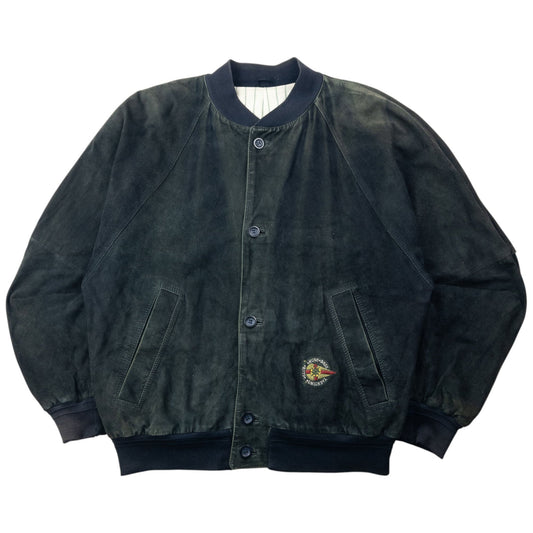 Vintage 90s Hugo Boss Button Up Suede Bomber Jacket Size XL | XL, Green