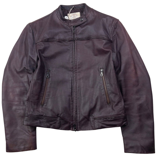 Vintage 90s Armani Jeans Zip Up Leather Jacket Womens Size S