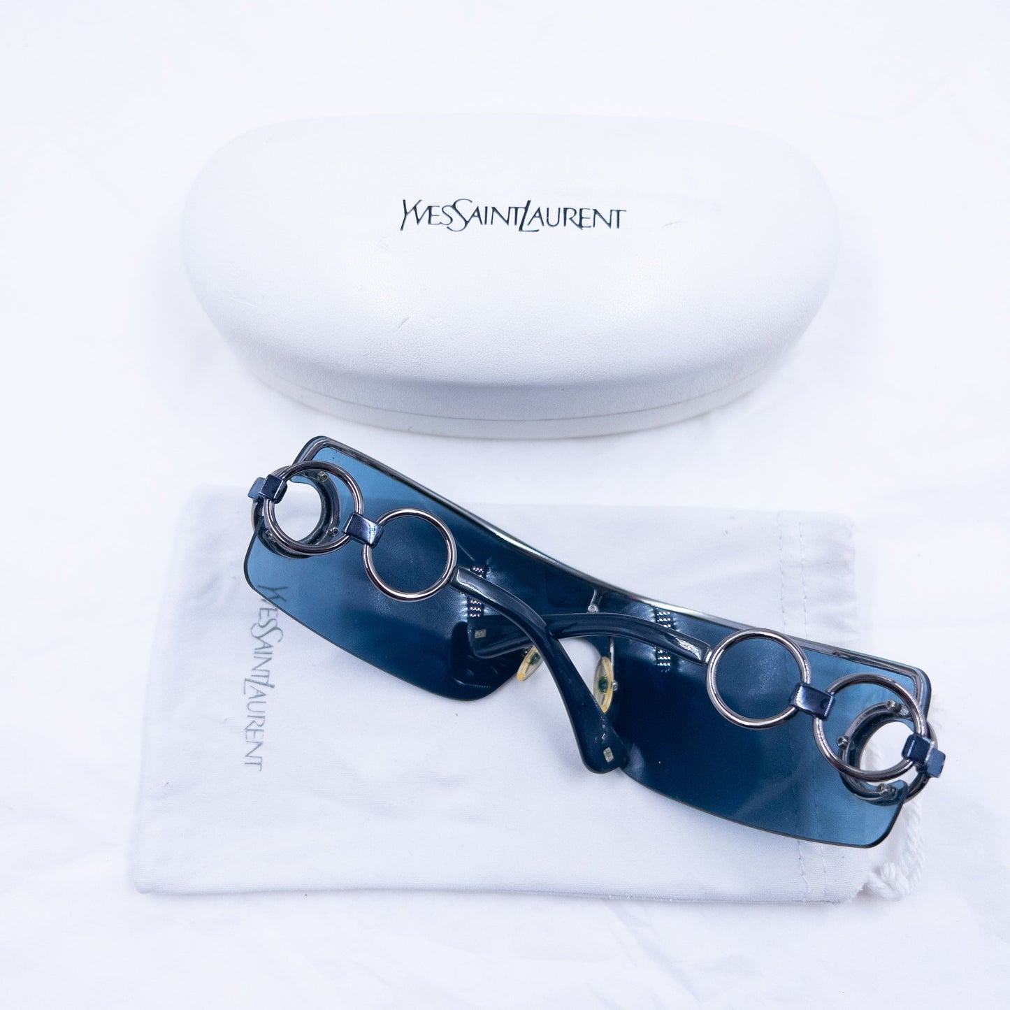 Vintage 2000s YSL Yves Saint Laurent Ring Frame Rimless Sunglasses | O/S, Blue