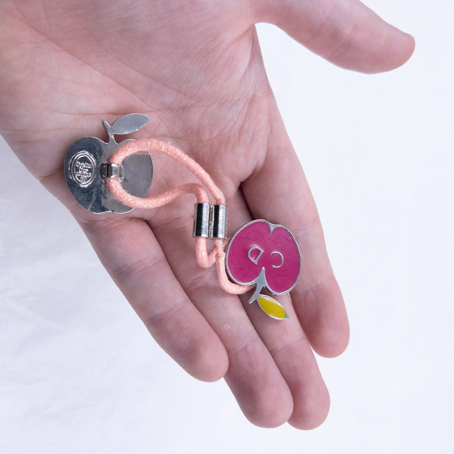 Vintage 2000s Dior By John Galliano Apple Charm Hair Tie | O/S, Pink, Yellow, Silver