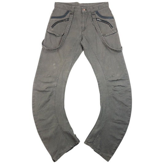 Vintage 2000s PPFM Curved Stacked Leg Denim Jeans With Suspenders Size W32 | W32, Grey
