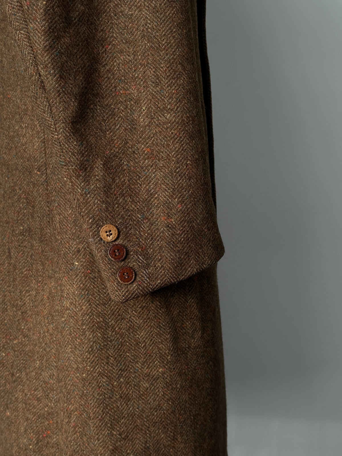 Italian Vintage 1980s Pure Virgin Wool Single Breasted Herringbone Coat - M