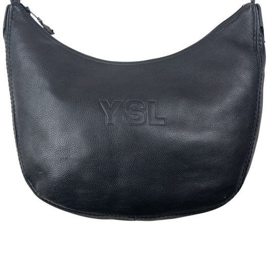 Vintage 90s YSL Yves Saint Laurent Embossed Leather Shoulder Bag | O/S, Black