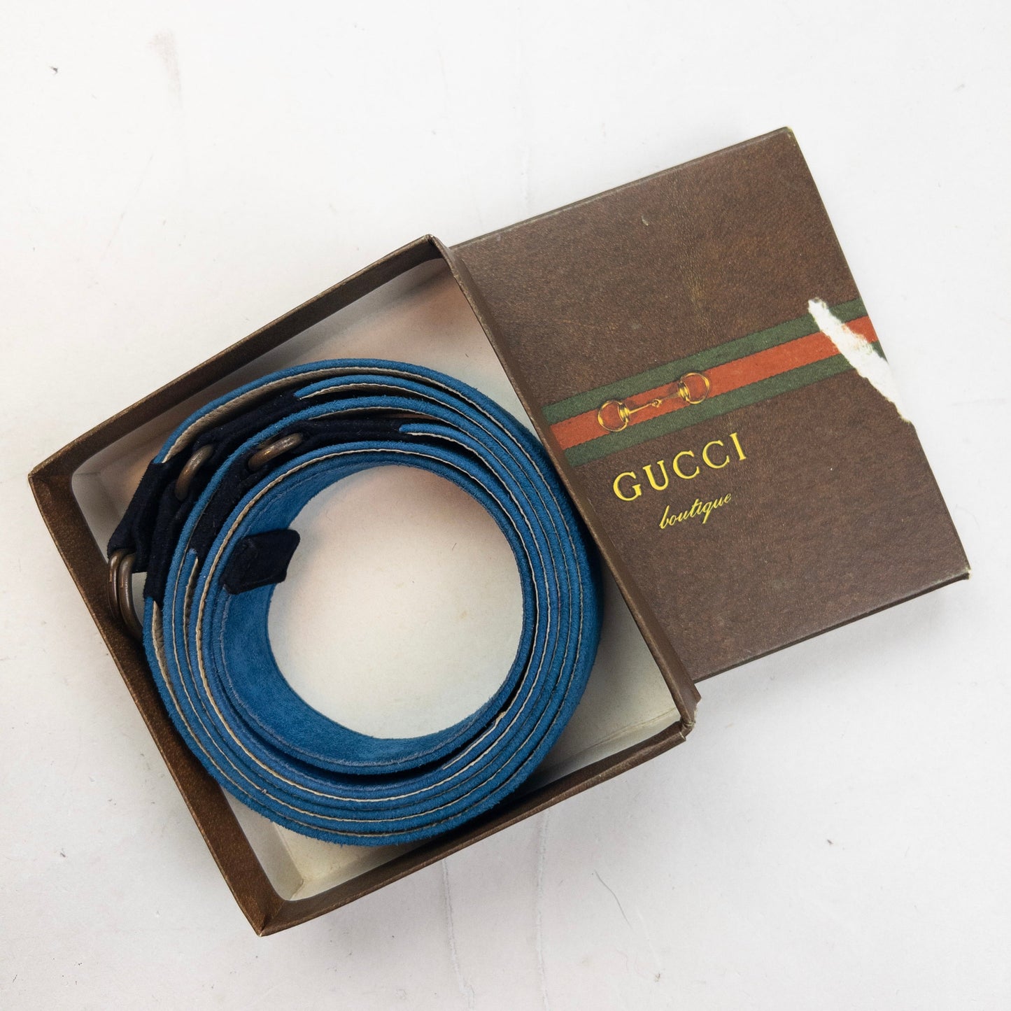 Vintage 80s Gucci Suede Belt Size XL | O/S, Blue