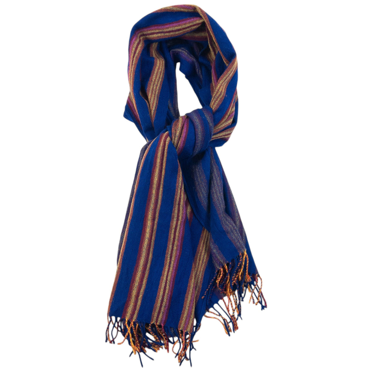 Vintage 2000s Issey Miyake Striped Wool Tassel Scarf | O/S, Blue