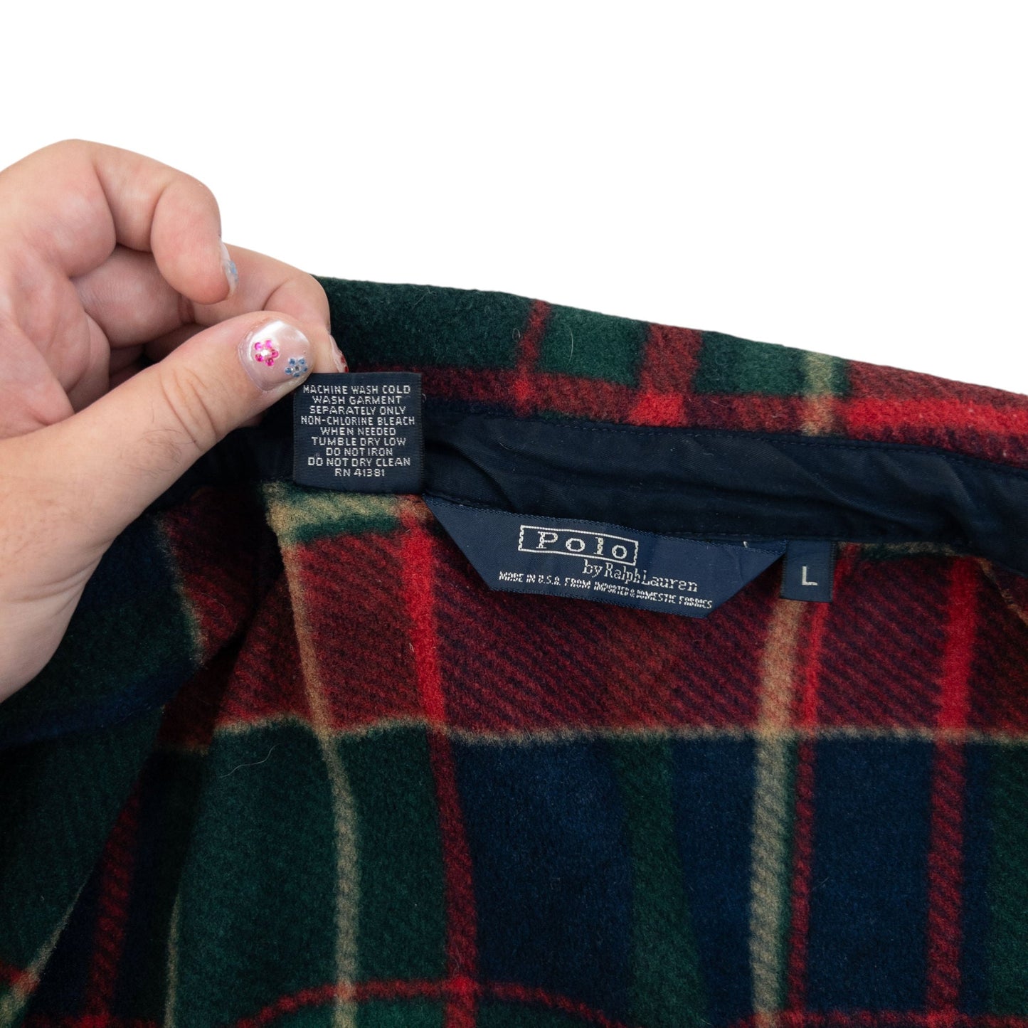 Vintage 90s Polo Ralph Lauren Checkered Fleece Jacket Size L | Large, Red