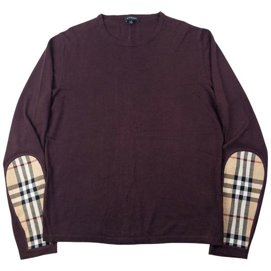 Vintage 2000s Burberry Nova Check Sleeve Knitted Jumper Size M | Medium, Burgundy