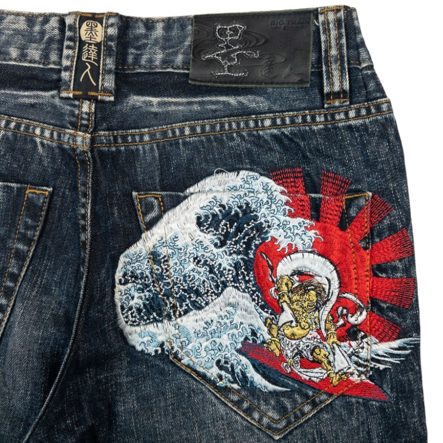 Vintage Big Train Embroidered Wave Japanese Denim Jeans Size W29