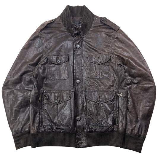 Vintage 2010 Prada Multi Pocket Leather Jacket Size L