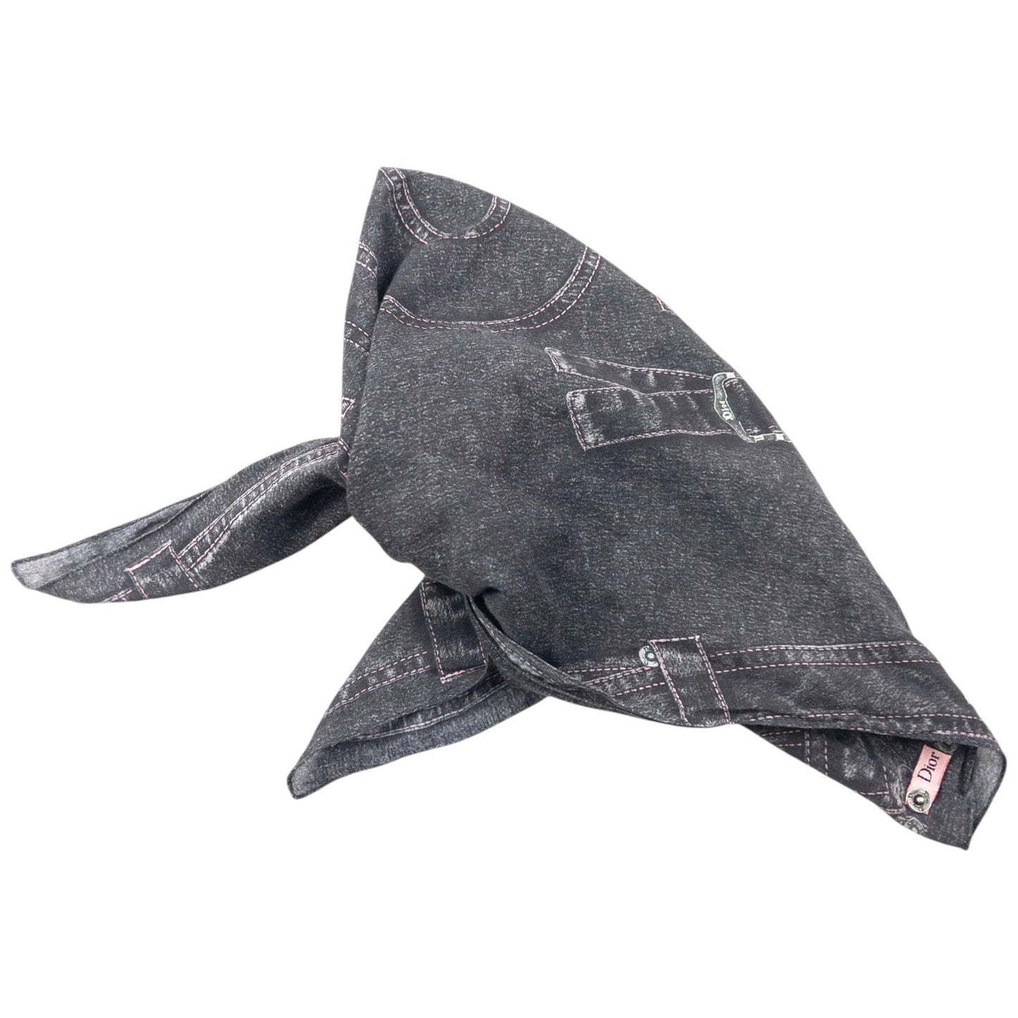 Vintage 2000s Dior By John Galliano Denim Print Silk Scarf | O/S, Grey