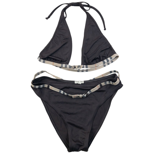 Vintage Burberry Nova Check Trim Buckle Bikini Set Womens Size M | Medium, Brown