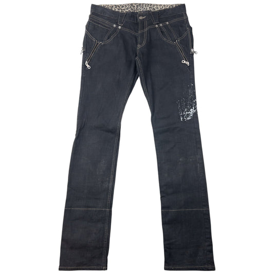 Vintage 2000s PPFM Roll Cuff Diamonte Denim Jeans Size W32 | W32, Black