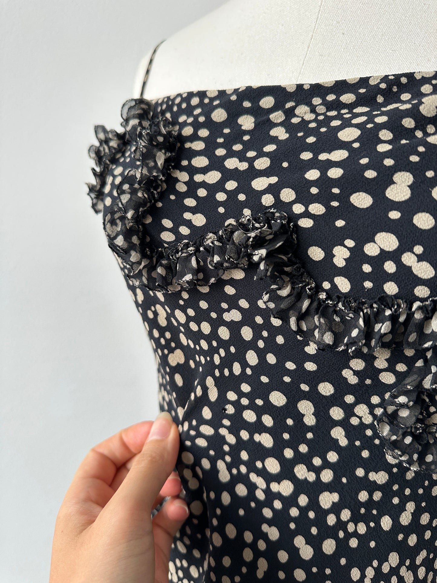 Vintage 2000s Silk Asymmetric Ruffle Print Dress - S-M