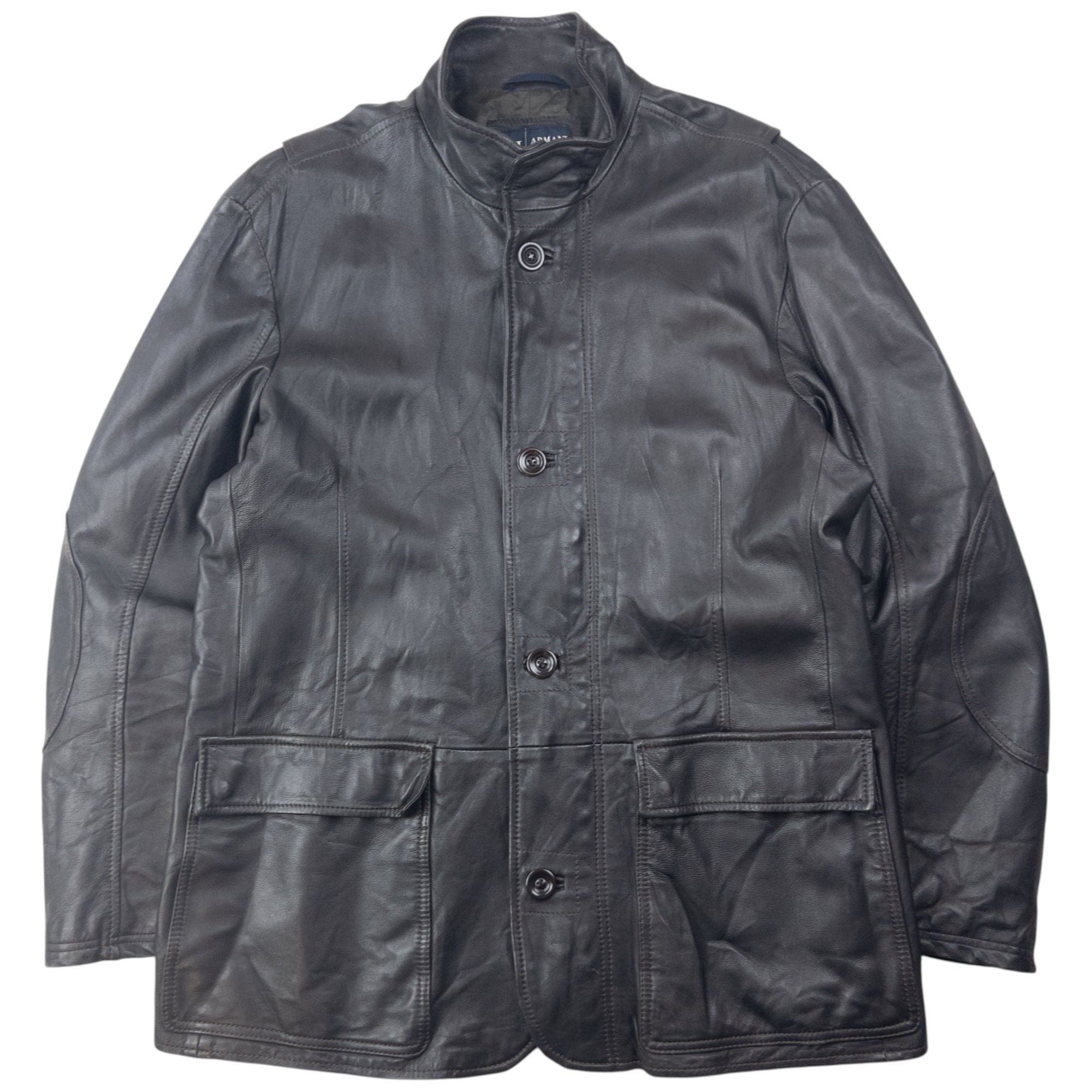 Vintage 2000s Armani Jeans Zip Up Leather Jacket Size L | Large
