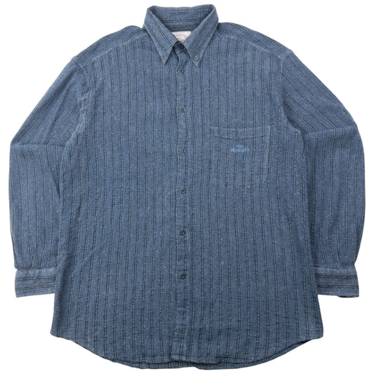 Vintage 90s Armani Jeans Striped Long Sleeve Button Up Shirt Size XL | XL, Blue