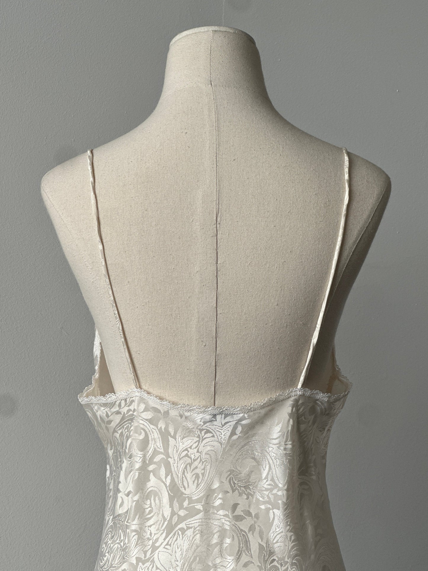 USA Vintage 1990s Satin Print Lace Midi Slip Dress - S-M