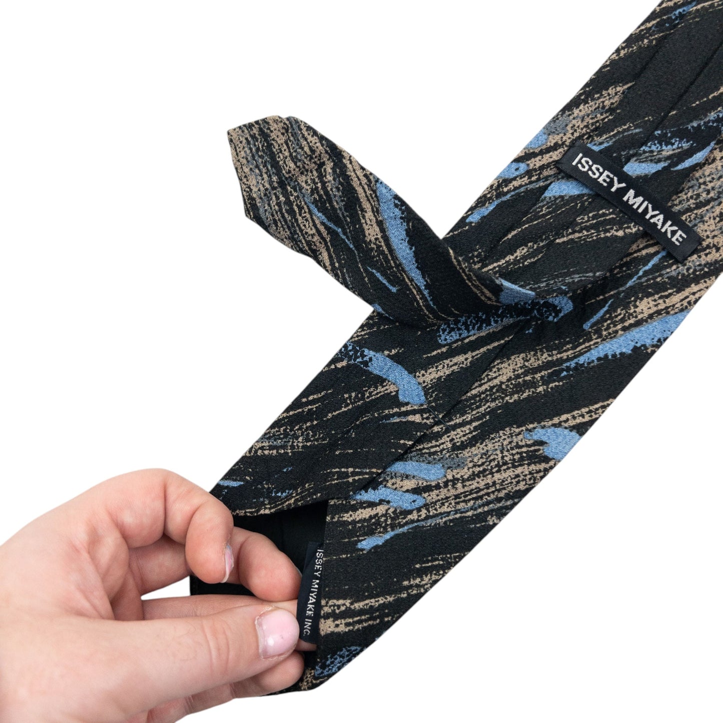 Vintage Issey Miyake Pattern Silk Tie | O/S, Black, Blue, Beige